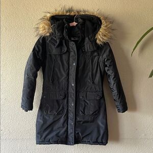 Steve Madden Black Parka with Faux Fur Hood